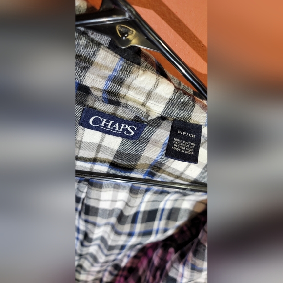 Mens Button Down Cotton Collar Flannel Shirt Long Sleeve Blue/Gray - Chaps - Picture 4 of 4